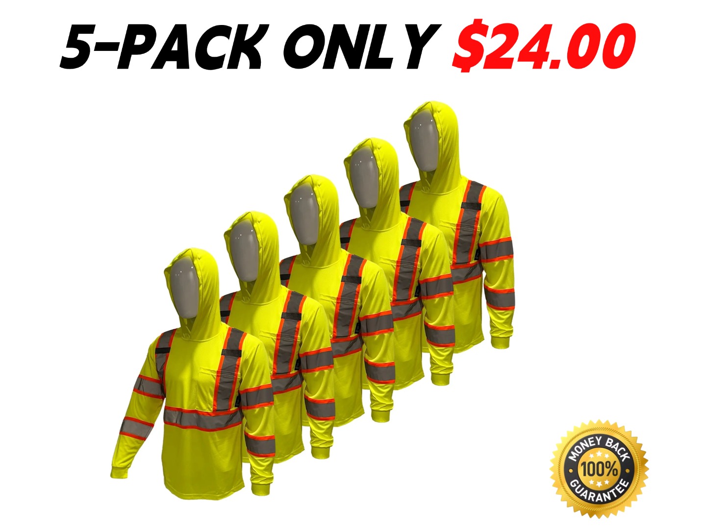 5-Pack High-Visibility Hooded Safety Shirts