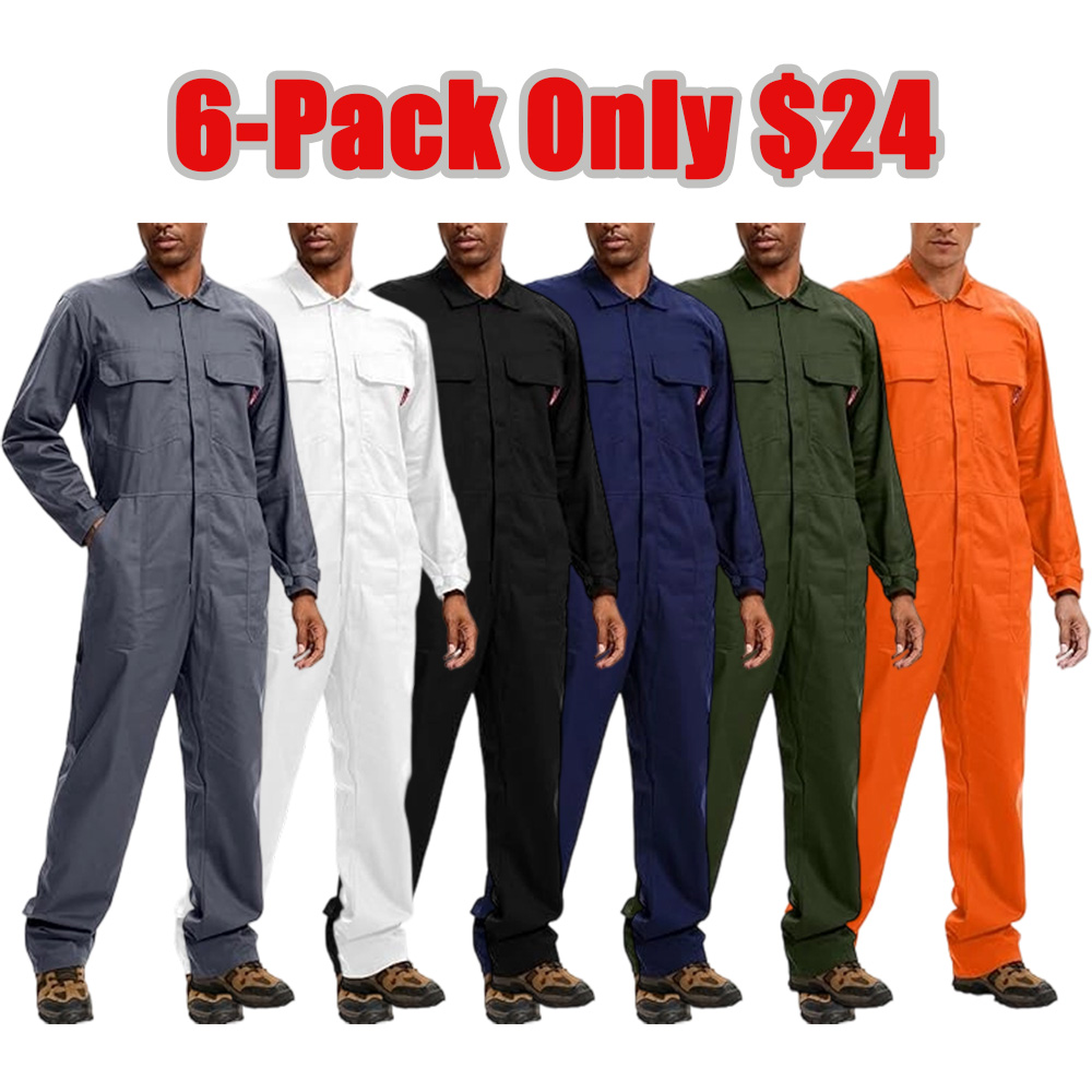 Men's 100% Cotton Workwear. It features long sleeves, durable twill fabric, multiple pockets for storage, and is suitable for both casual and work scenarios.