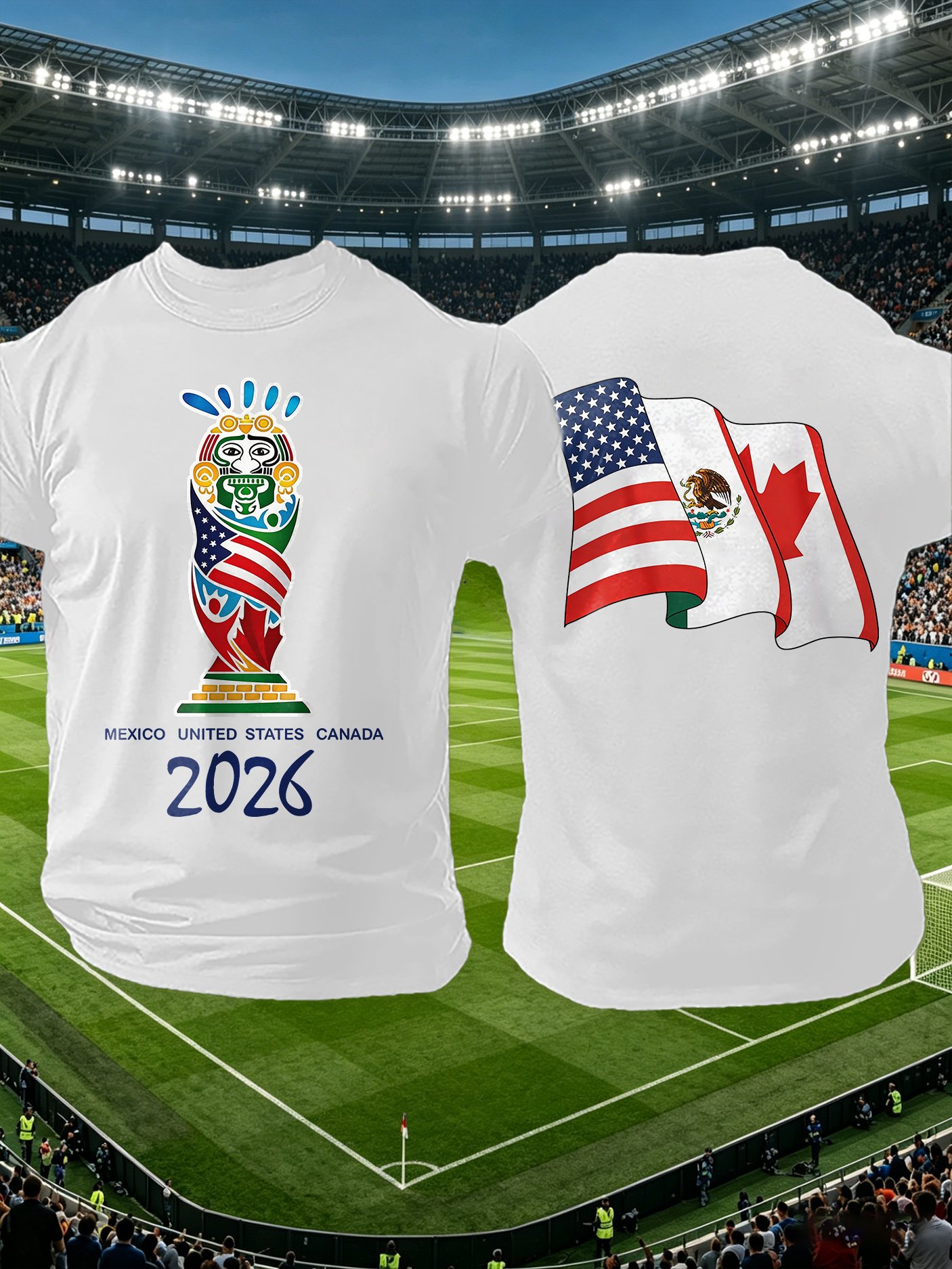 Men's Retro  2026 Soccer Mexico United States Canada Print T-Shirt