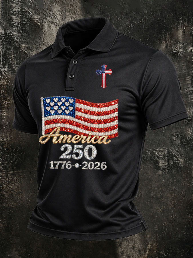 Men'S America Flag Print Casual Polo Shirt