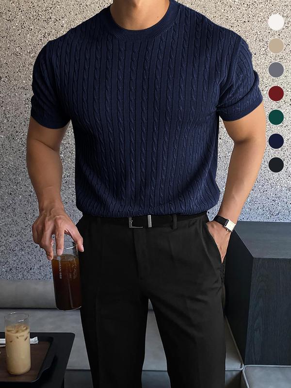 Men’s Slim Cable Knit Crew Neck Top – Lightweight Casual Knit for Spring & Summer