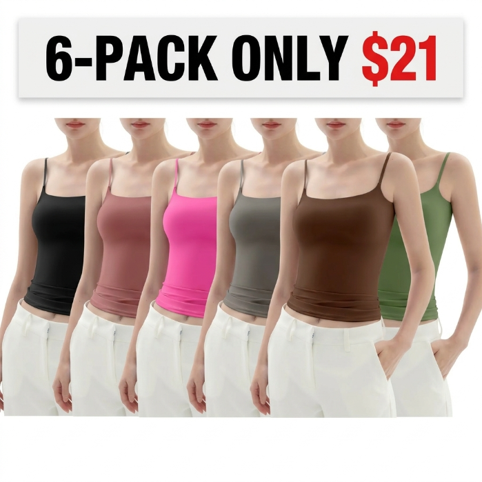 Spaghetti Strap Tank Top, Double Layer Not See-Through Cami, Buttery Soft Stretchy Top