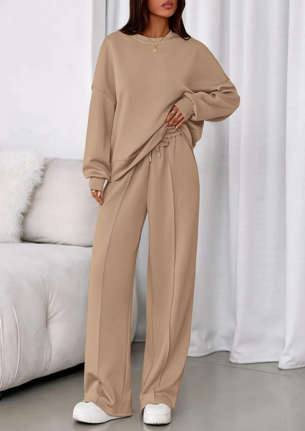 2 Piece Sets For Women Fall Trendy Long Sleeve Sweatshirt Wide Leg Pants Loungewear