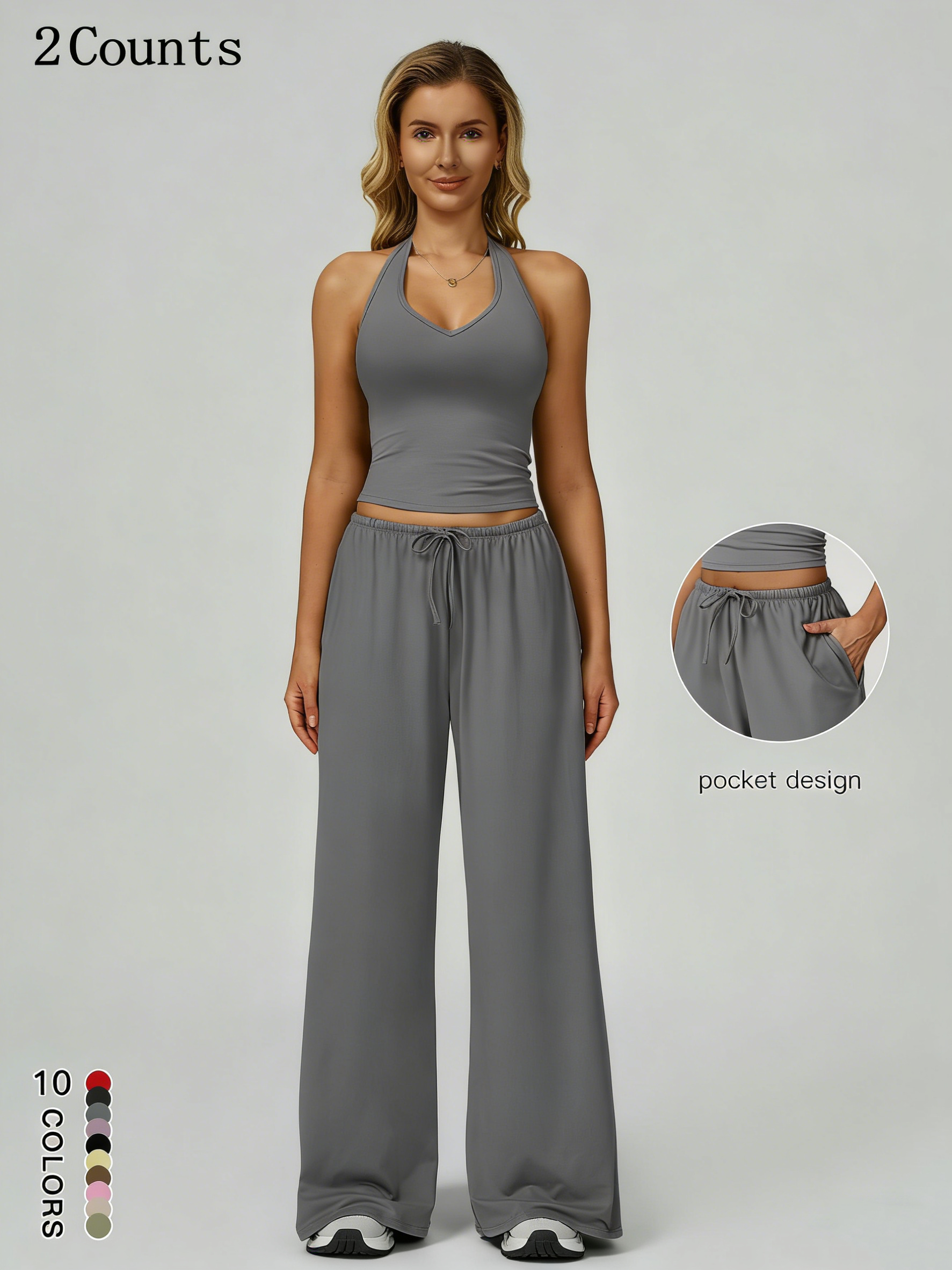 Women's Halter Top & Wide Leg Pants Sports Set