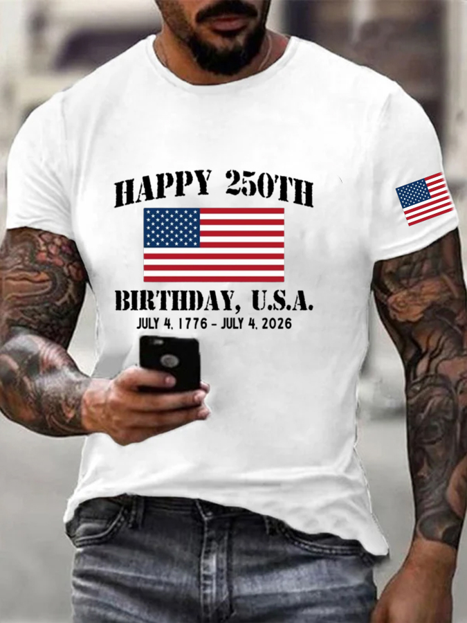 Men'S Flag Printed Short Sleeved Casual T-Shirt