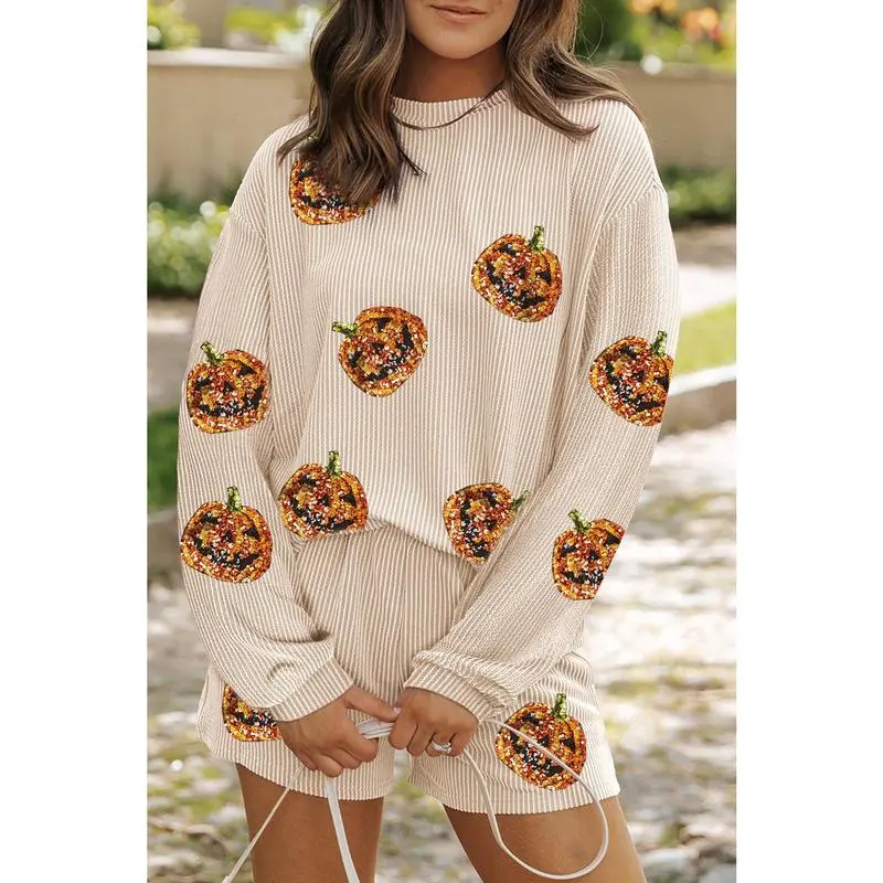 Women’s Sequin Pullover & Shorts Set – 2-Piece Casual Outfit