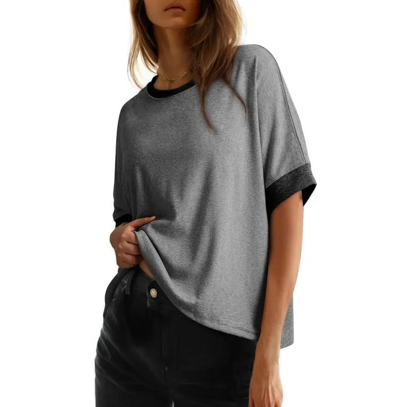 Women's Tops for Women 2026 Loose Oversized Basic Tee Comfortable Soft Fabric Flattering Fit - Womenswear