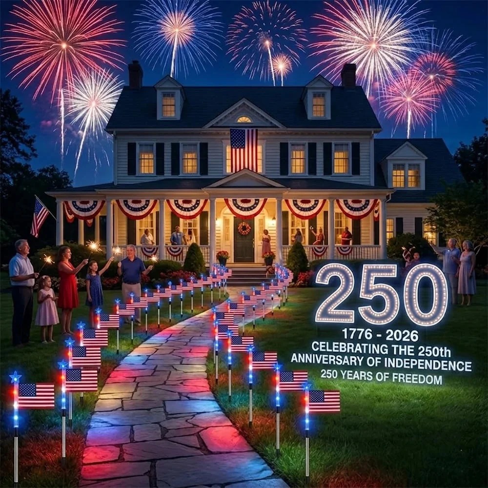 Outdoor Home Solar LED Lights US Flag Decoration Outdoor Flag