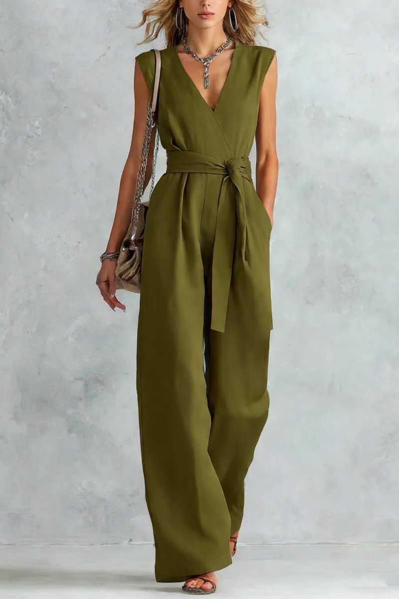 V-Neck Lace-Up Jumpsuit