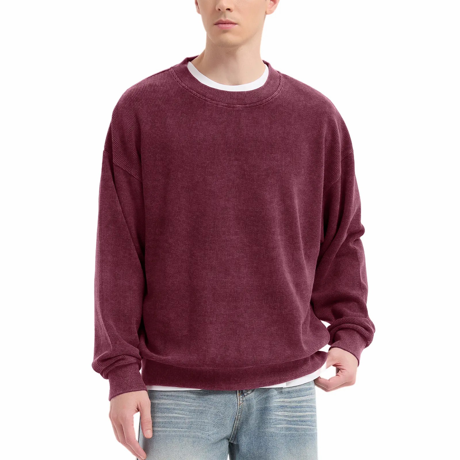 Unisex Acid Wash Oversized Sweatshirt – Loose Fit Cotton Vintage Crew Neck Pullover