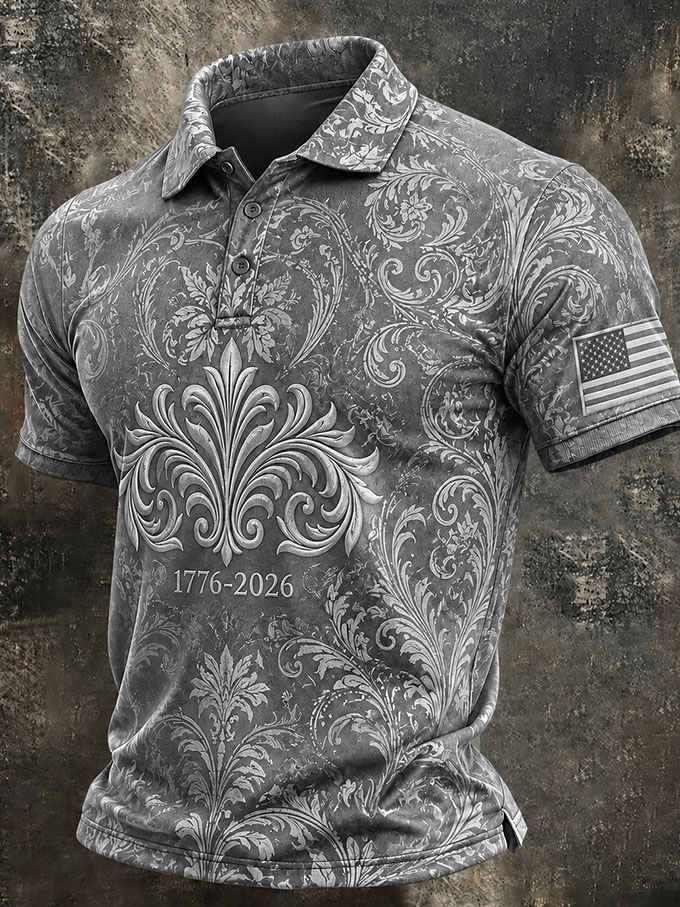 Men'S Retro American Patriots Independence Day 250Th Anniversary Commemorative Lapel Short Sleeved Shirt
