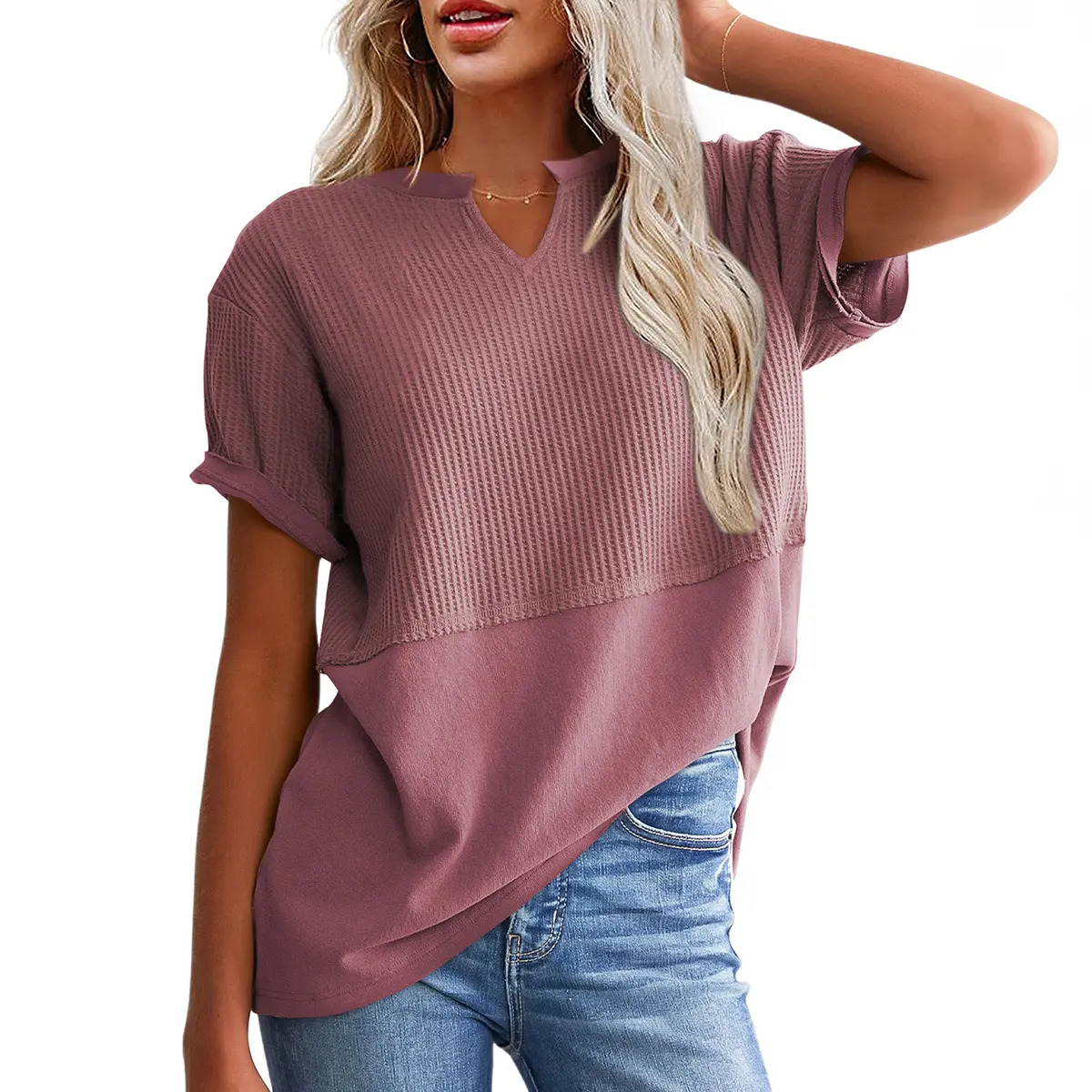 Women's Plus-Size V-Neck Short-Sleeve Knit Top