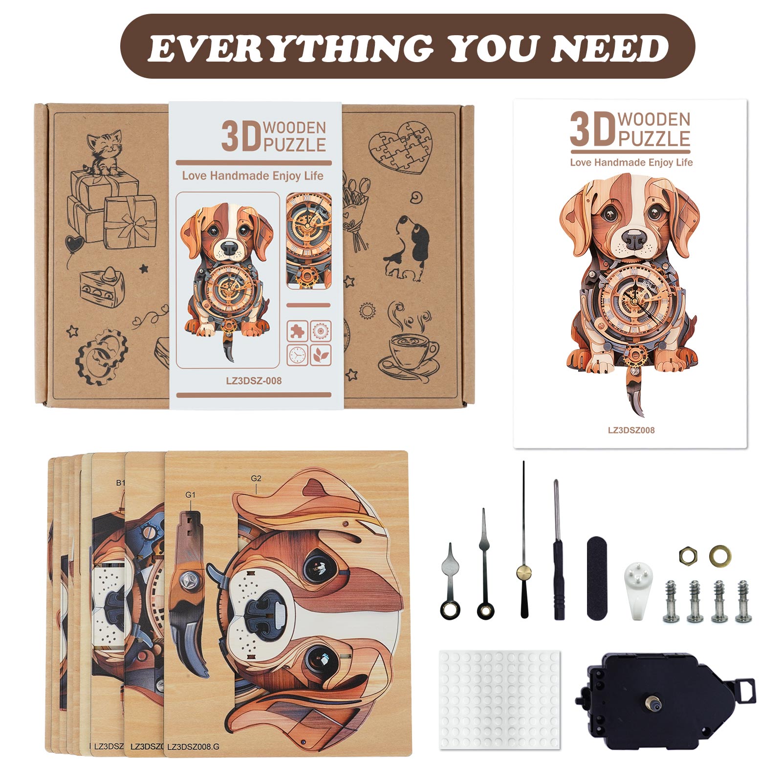 Cute Beagle DIY Wooden Clock , 3D Puzzle Craft Kit