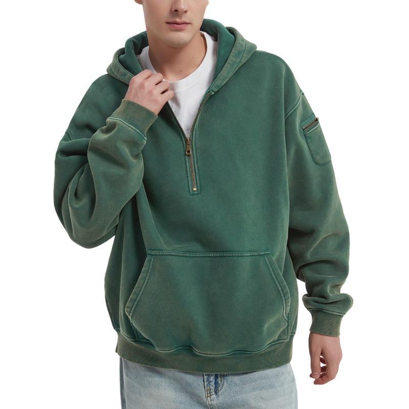 Women's Vintage Acid Washed Oversized Half-Zip Hoodie