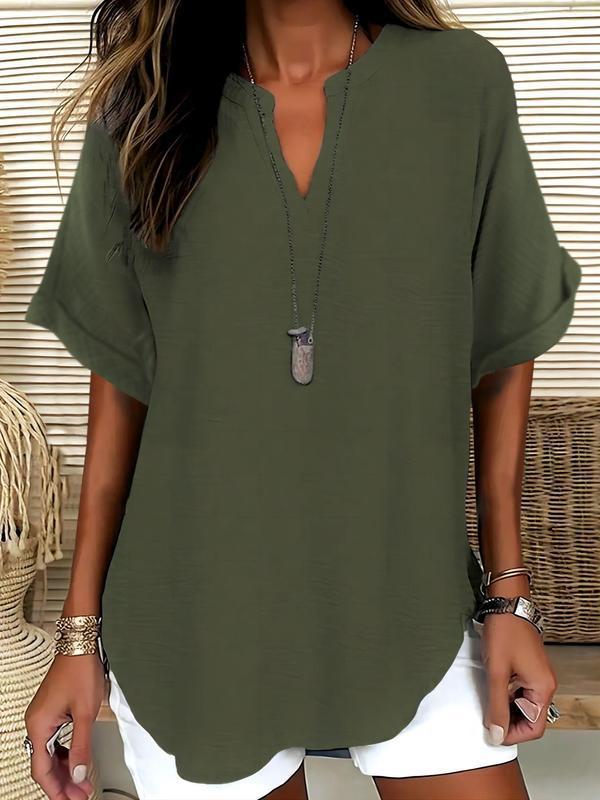 🔥LAST day 85% OFF🔥Women's Plain Short Sleeve Blouse, Casual Solid Color Top for Daily Wear, Ladies Clothes for All Seasons
