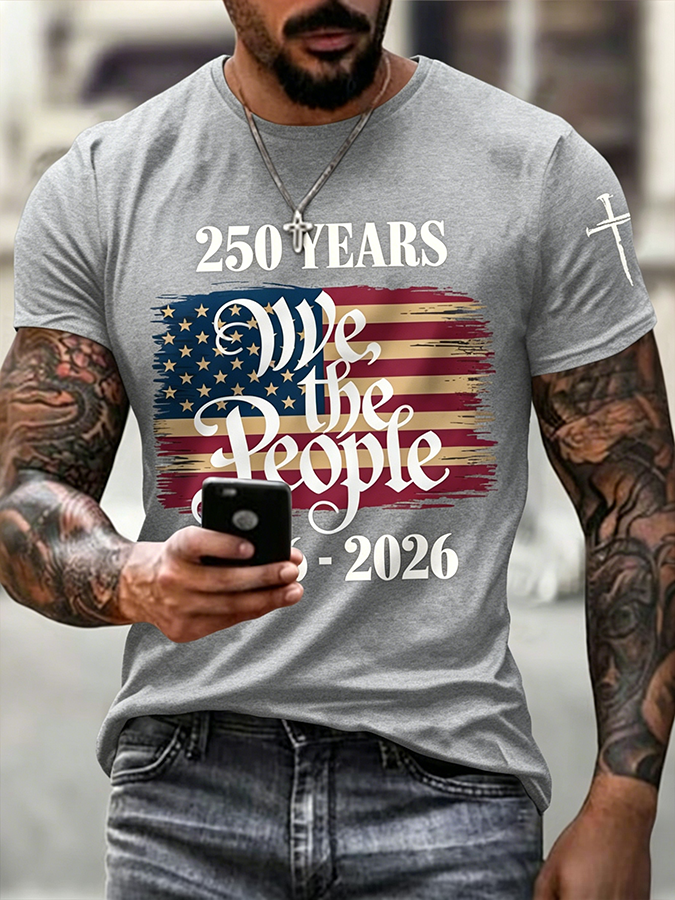 Men'S Casual American 1776-2026 Anniversary Printed Short Sleeved T-Shirt