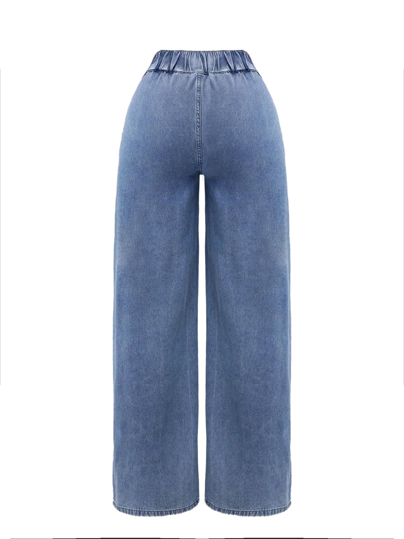 Women's Vintage-Elegant High-Waisted Wide-Leg Light-Wash Jeans