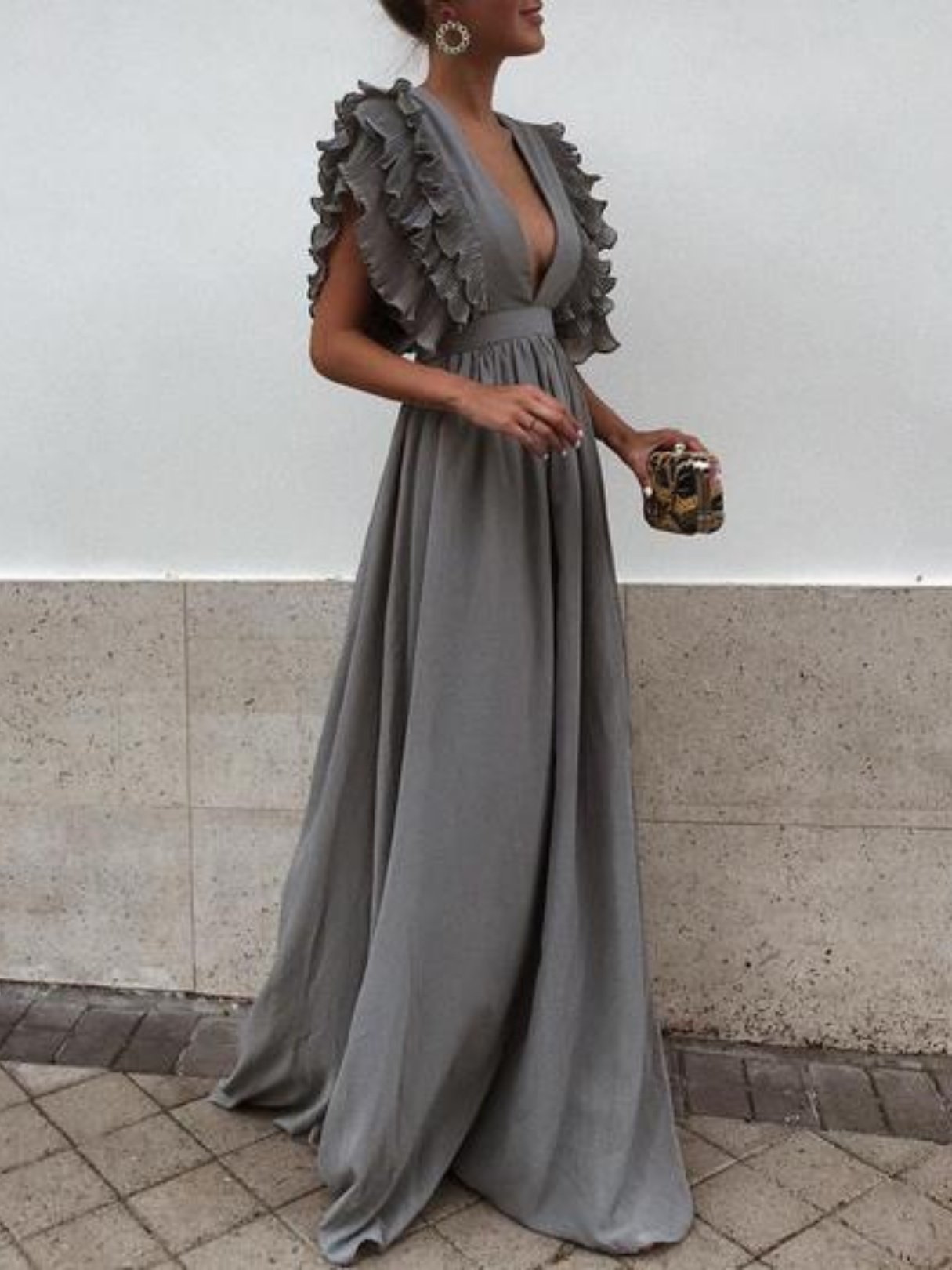 Solid Color Deep V Neck Backless Maxi Dress 2d13