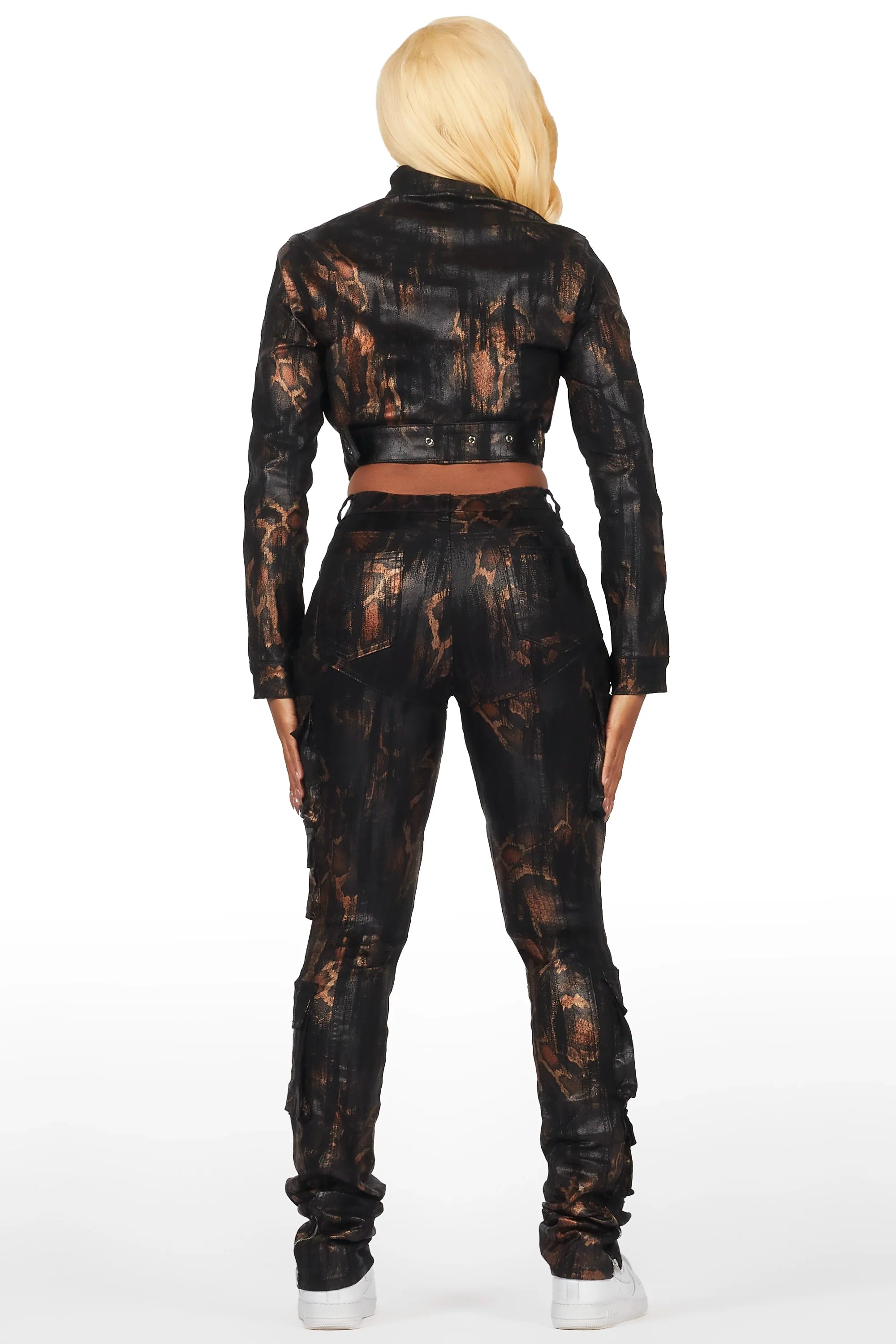 Nakedra Black Snakeskin Faux Leather Moto Jacket