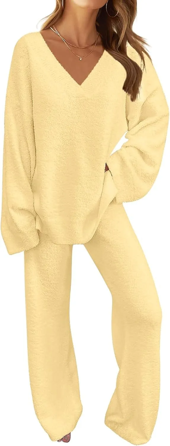 Women's Lounge Sets 2025 Fall Fashion 2 Piece Outfits Sweater Pajama Set