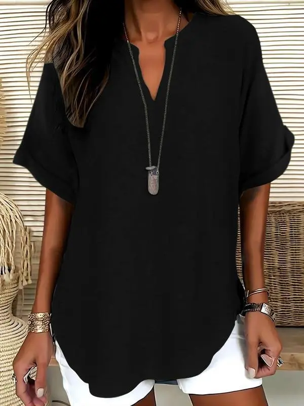 🔥LAST day 85% OFF🔥Women's Plain Short Sleeve Blouse, Casual Solid Color Top for Daily Wear, Ladies Clothes for All Seasons