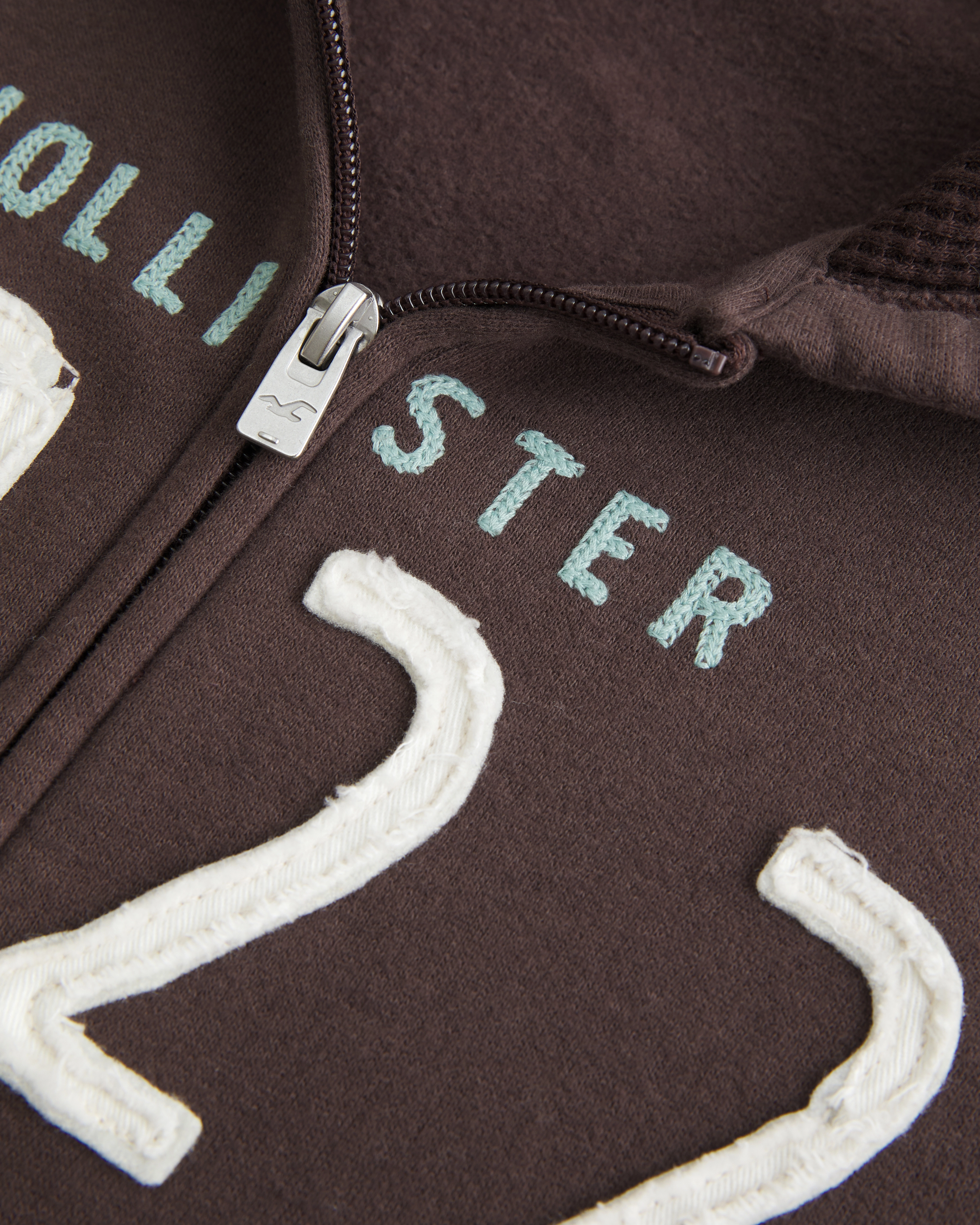 Hollister Feel Good Waffle Lined Hood Zip-Up Logo Graphic Hoodie