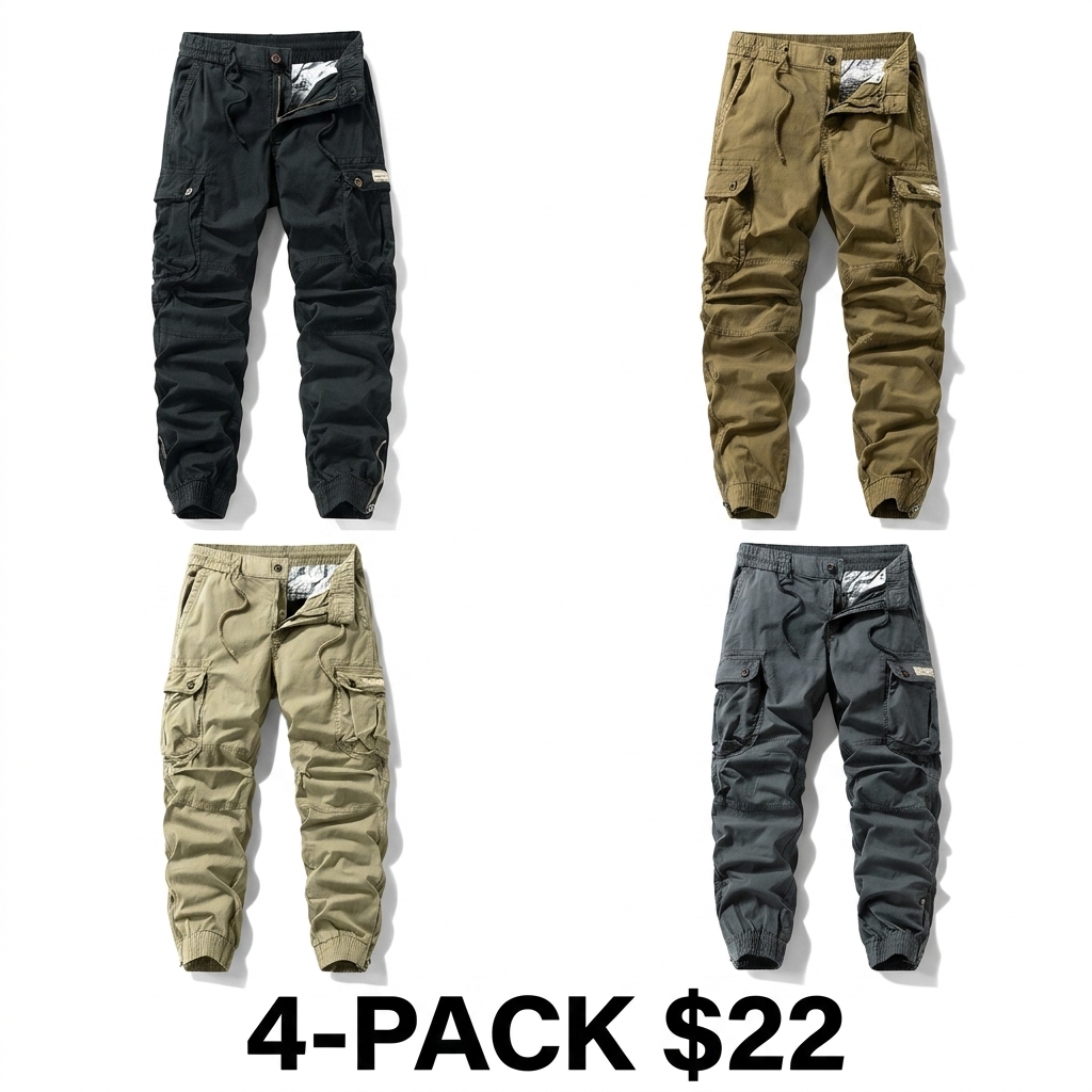 Men's Drawstring Cuff Cargo Pants – Multiple Pockets, Retro Outdoor Casual Style