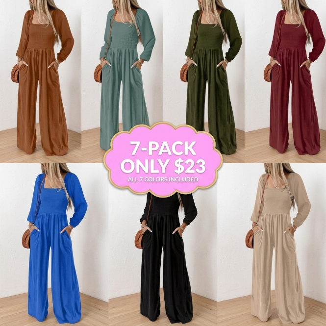 🌿 Women's Long Sleeve Wide Leg Casual Jumpsuit