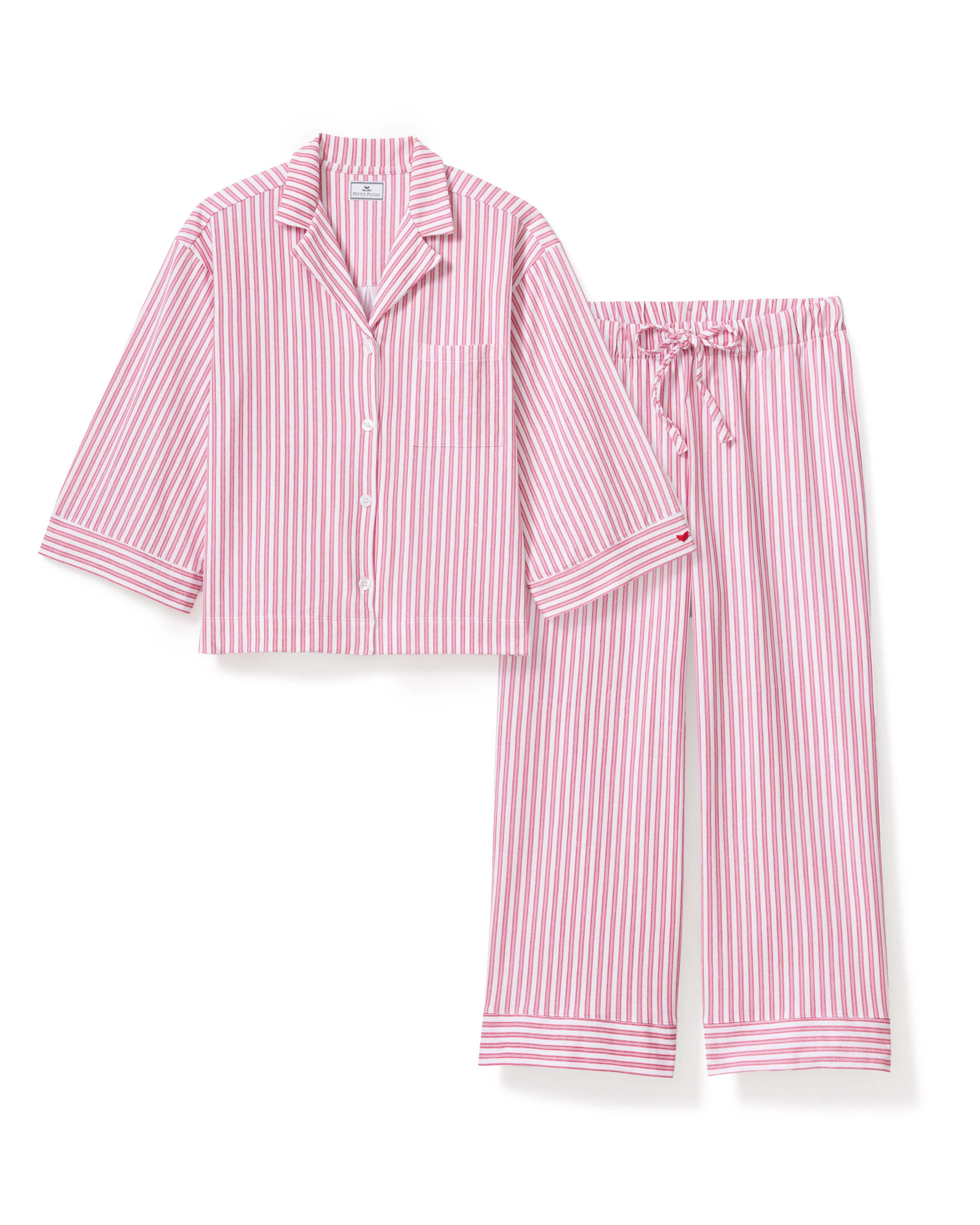 The Olivia Wide Leg Pima Pajama Set in Antique Red Ticking