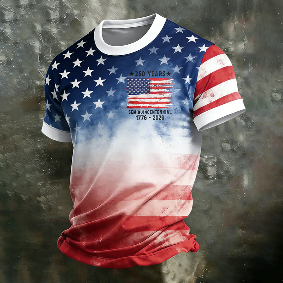 Men'S Casual American Founding Celebration Personalized Printed Round Neck T-Shirt