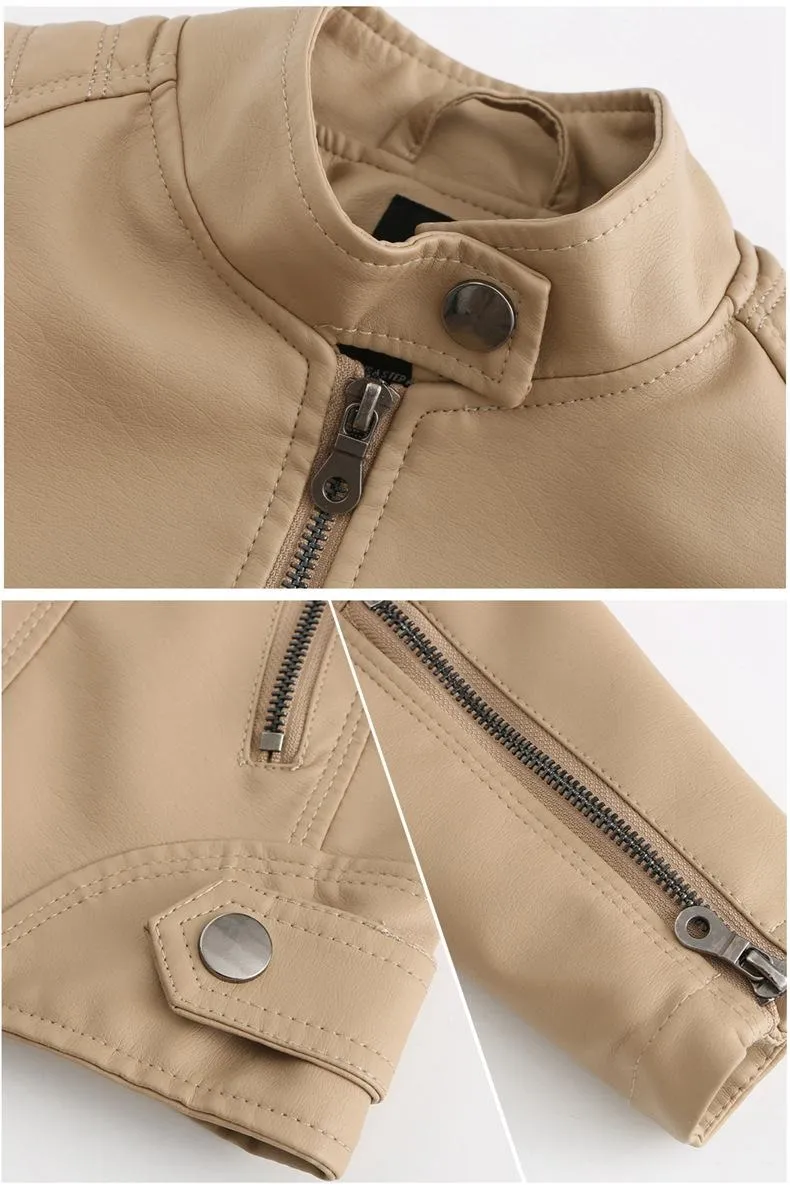 Women's Slim Fit Faux Leather Jacket Stand Collar Motorcycle Style Spring Autumn