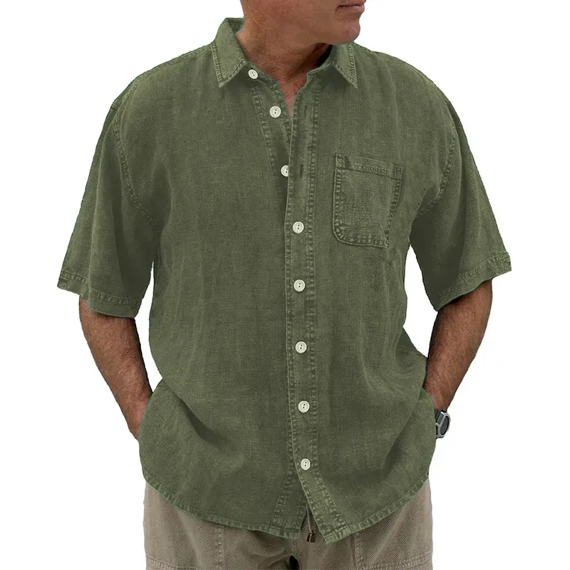8-Pack Men's vintage cotton linen pocket short-sleeved shirt