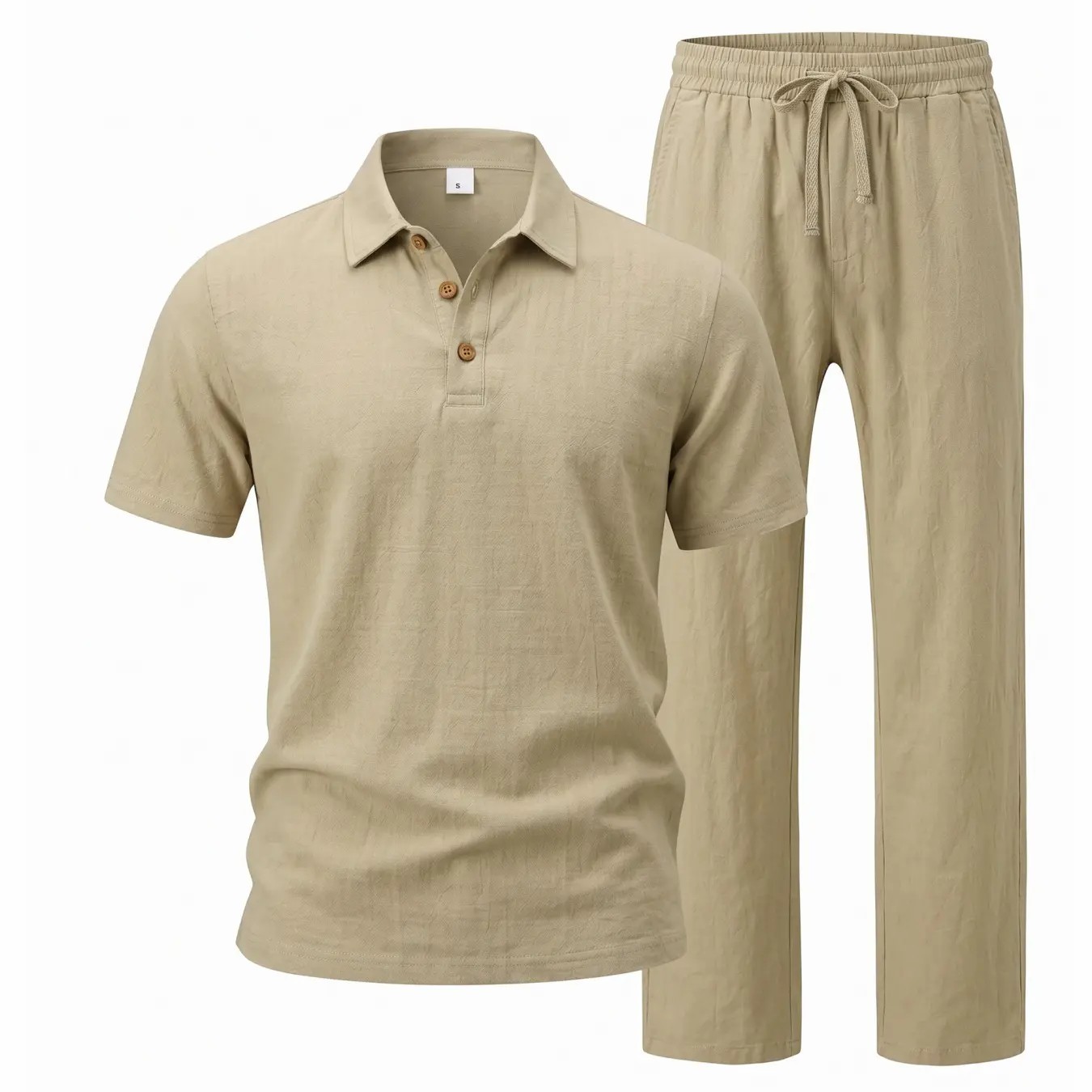 Men's Linen Beach 2-Piece Set – Short Sleeve Button Down Shirt & Loose Long Pants, Lightweight Summer Outfit