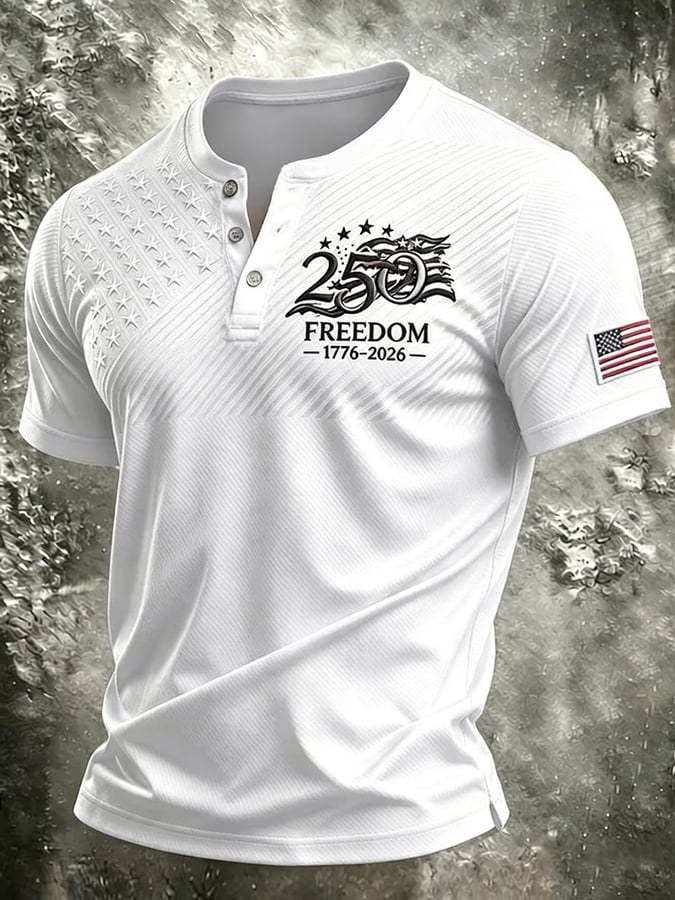 Men's Vintage Independence Day Patriot Henley T-Shirt