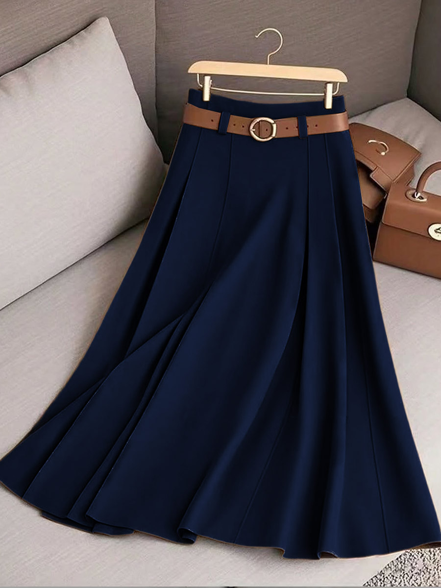 Women's Solid Color High Waist A-Line Casual Skirt