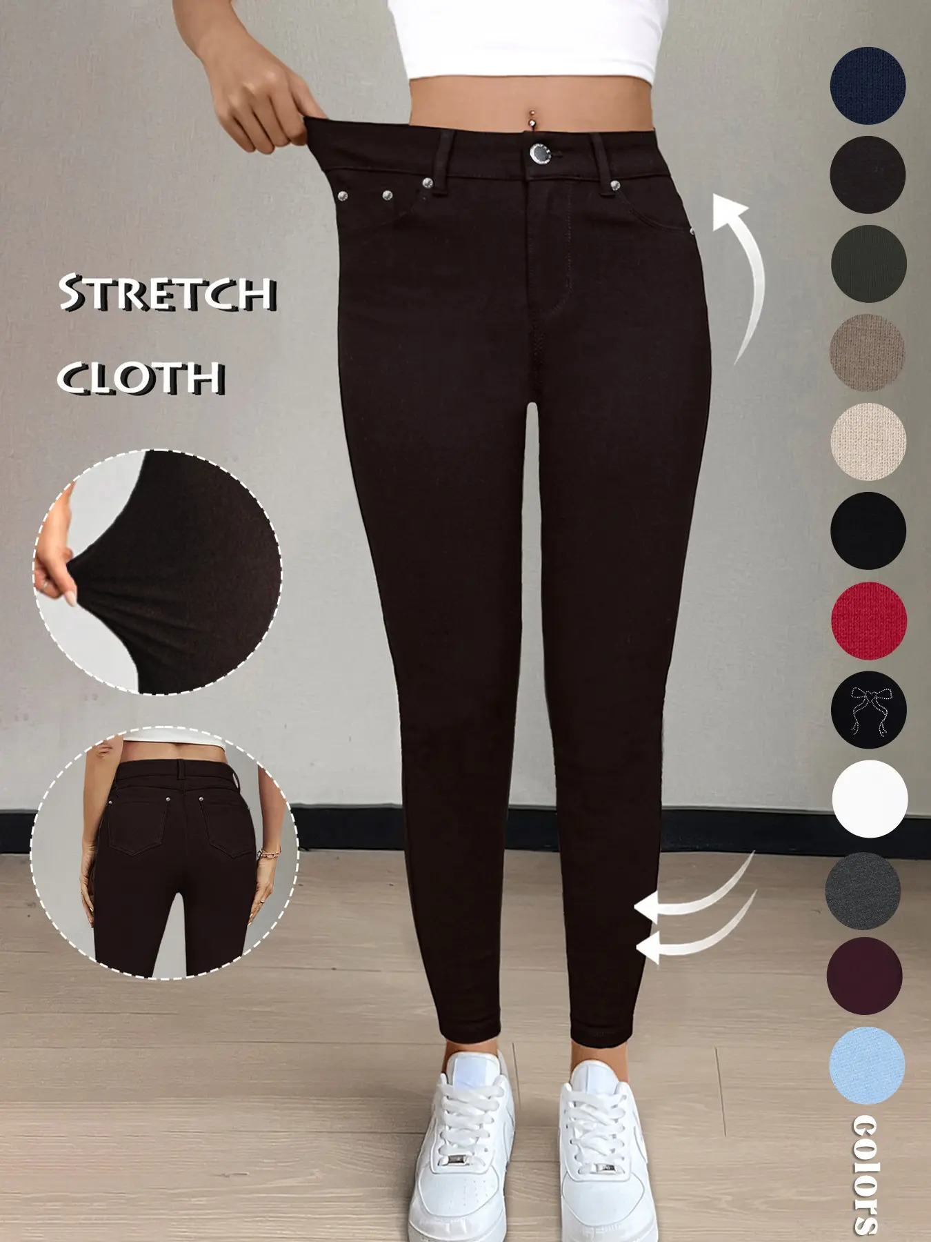 Women's Solid-Color Button-Pocket Fitted Athletic Pants