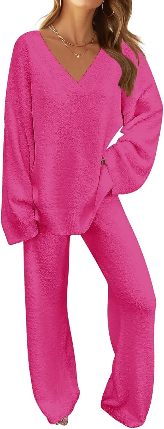 Women's Lounge Sets 2025 Fall Fashion 2 Piece Outfits Sweater Pajama Set