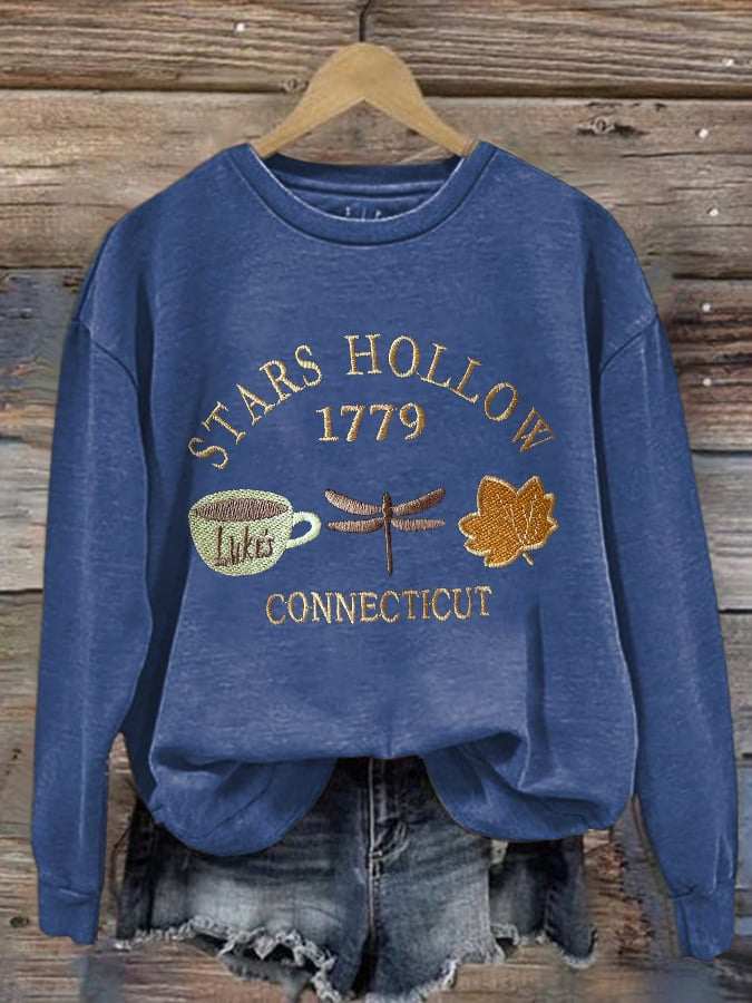 🔥HOT SALE🔥Retro Fall Stars Hollow 1779 Connecticut Luke’s Coffee Cup Dragonfly Maple Leaf Print Sweatshirt