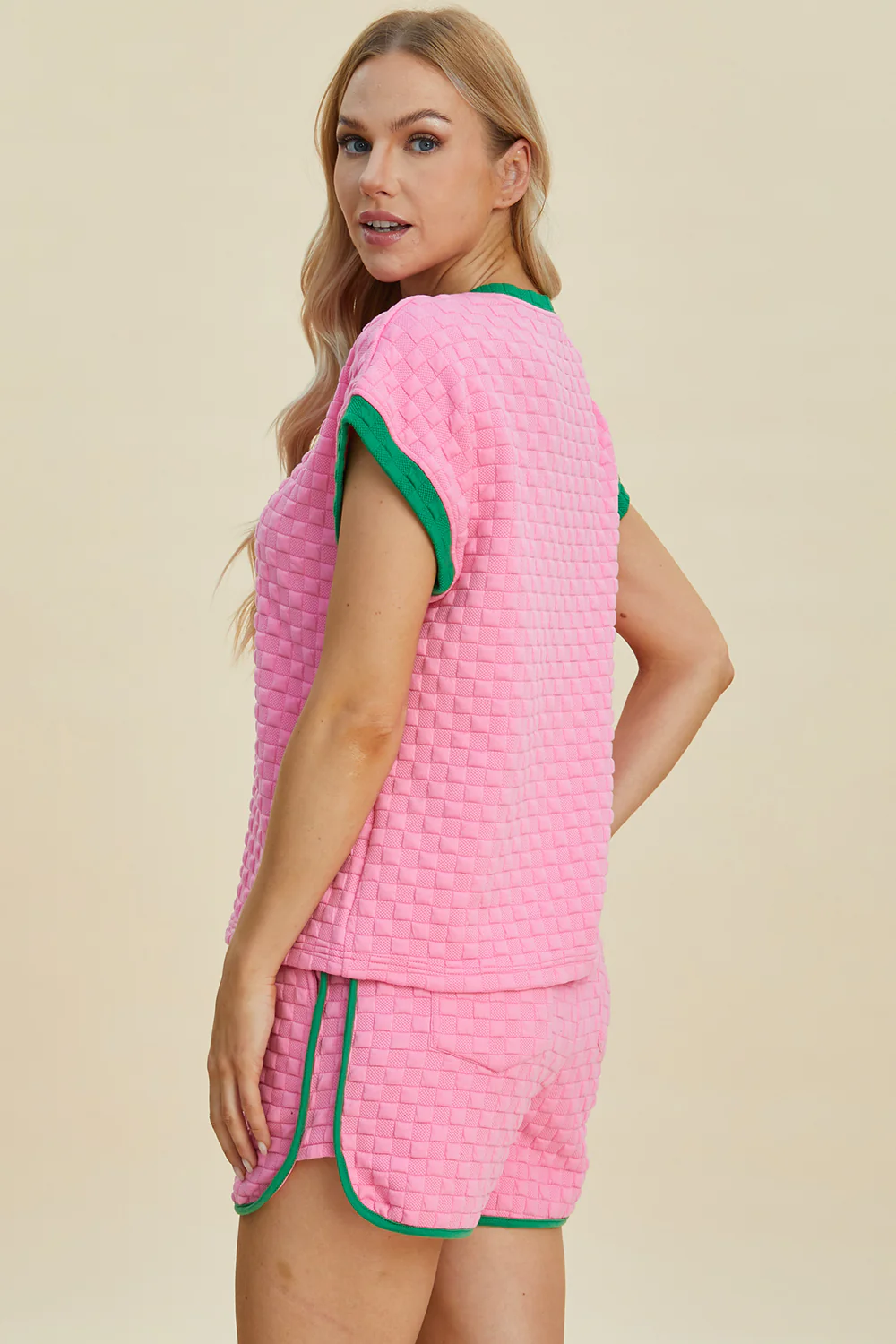Full Size Texture Contrast T-Shirt and Shorts Set