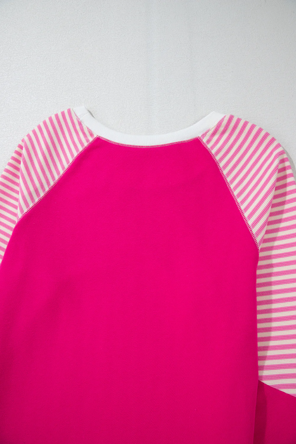 Strawberry Striped Patchwork Crew Neck Raglan Sleeve Top