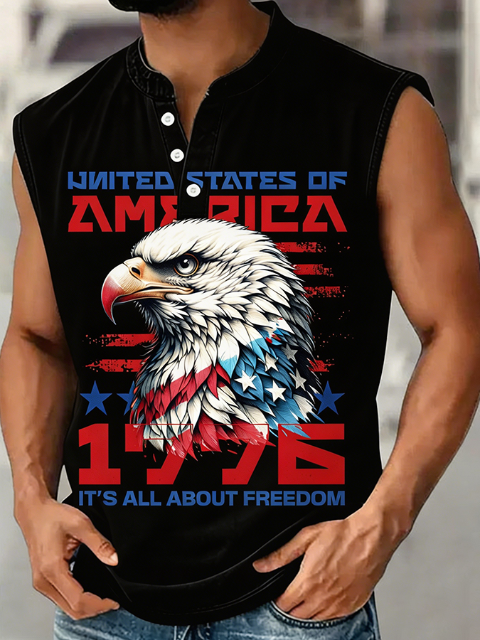 Men's USA 1776 It's All About Freedom Bald Eagle Sleeveless Top