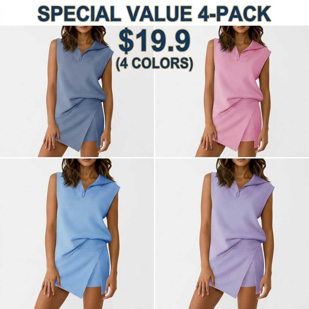 🎾🎾🎾Women's Sleeveless Half-Zip Skort Set