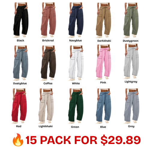 Womens Baggy Barrel Pants Wide Leg Lounge Drawstring Sweatpants with Pockets