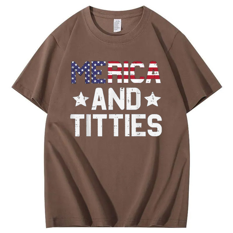 Merica And Titles Pattern Print 100%Cotton T-Shirt