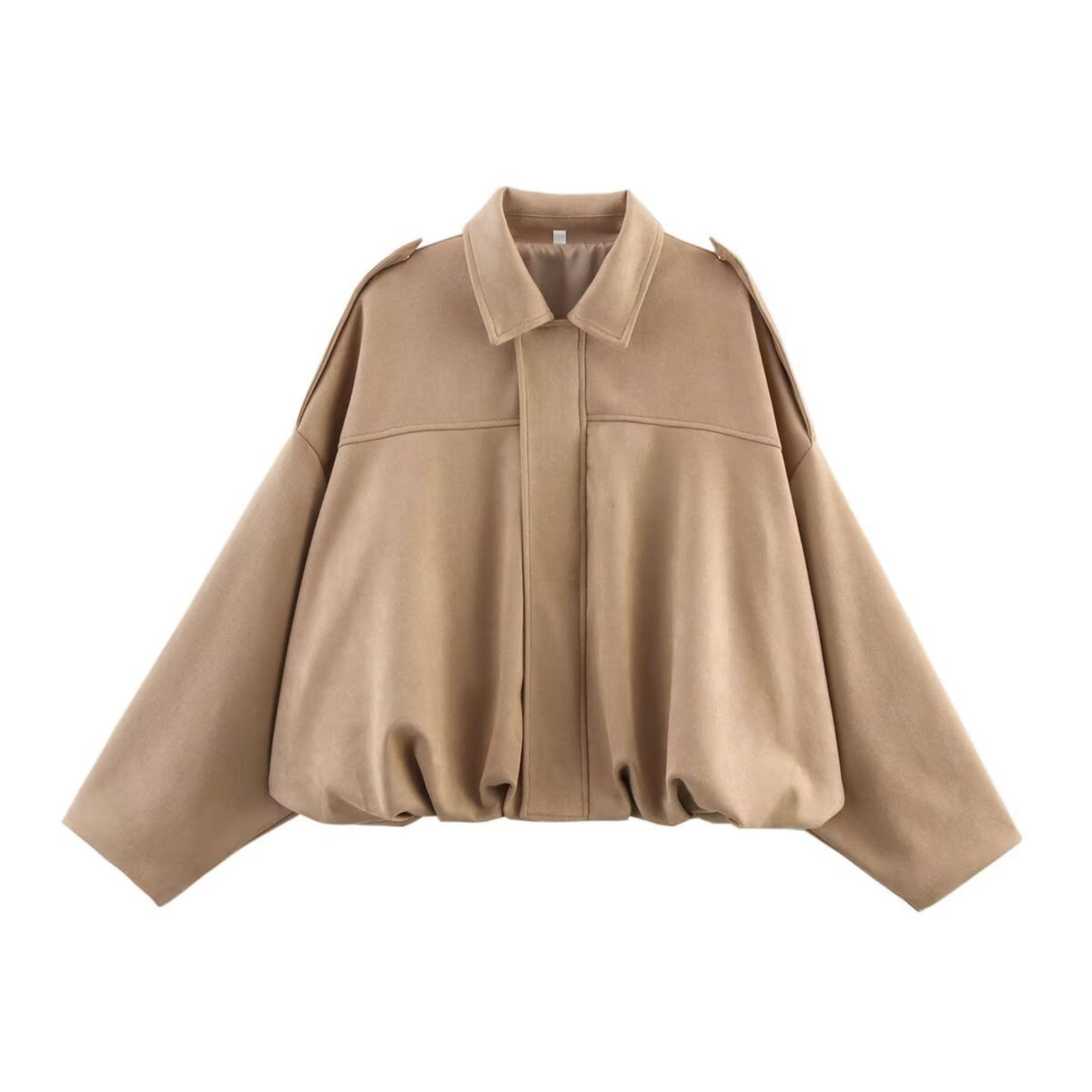 Xunger Women's Faux Suede Bomber Jacket Spring Lapel Pilot Coat Casual Oversized Long Sleeves Trendy Streetwear Outerwear