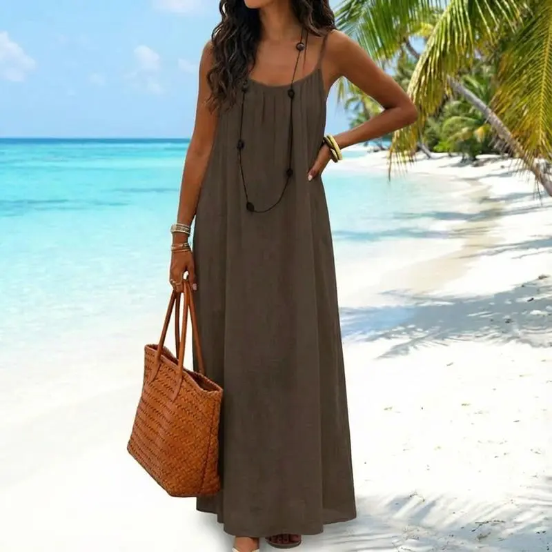 💥DON'T MISS OUT!⏰Women's Solid Cami Dress - Sleeveless Long Lounge & Sleepwear🔥Final Day Clearance!🛒