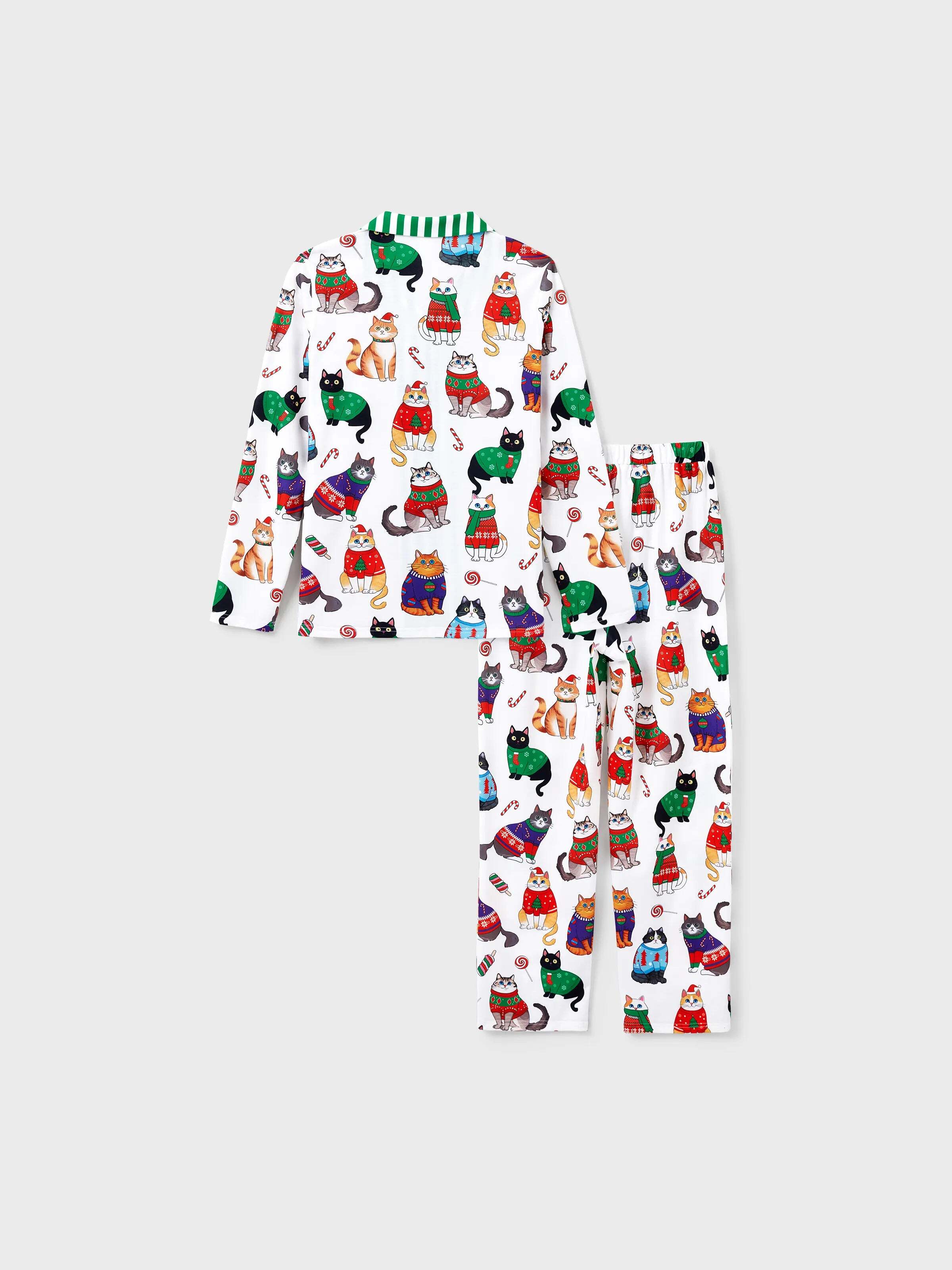 Christmas Matching Family Pajamas Set Christmas Cat Print PJS with Christmas Socks Multi-color