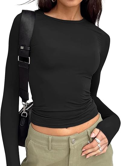 【Limited time deal】Women's Undershirt Long Sleeve SlimRound Neck Slim Fit Streetwear Basic Minimalist Womenswear Top