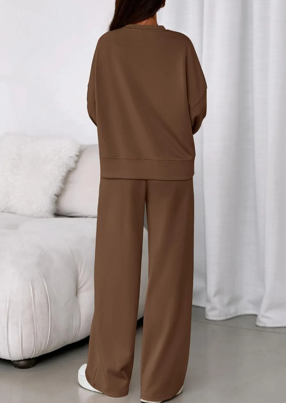 2 Piece Sets For Women Fall Trendy Long Sleeve Sweatshirt Wide Leg Pants Loungewear
