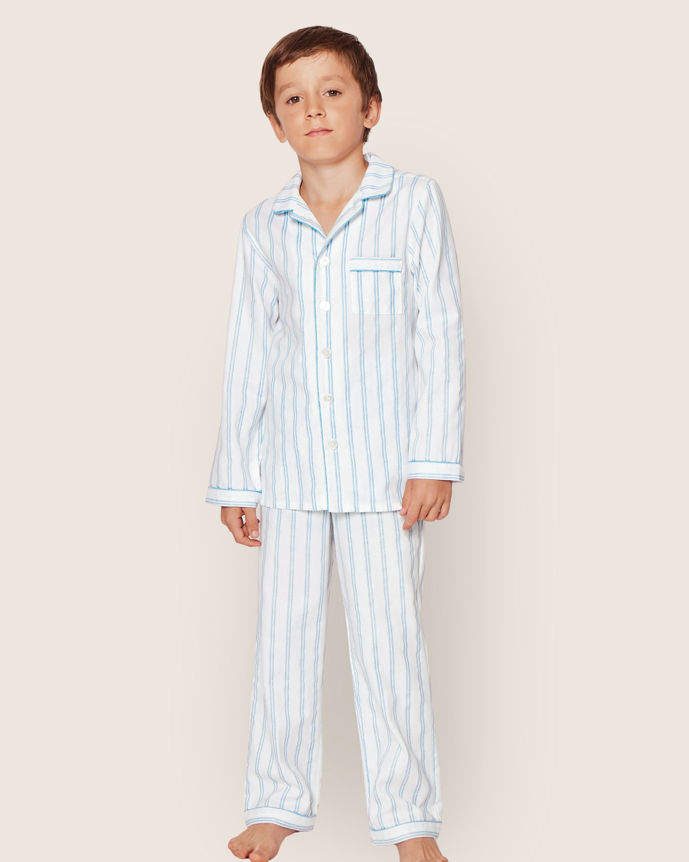 Kid's Twill Pajama Set in Periwinkle Stripe